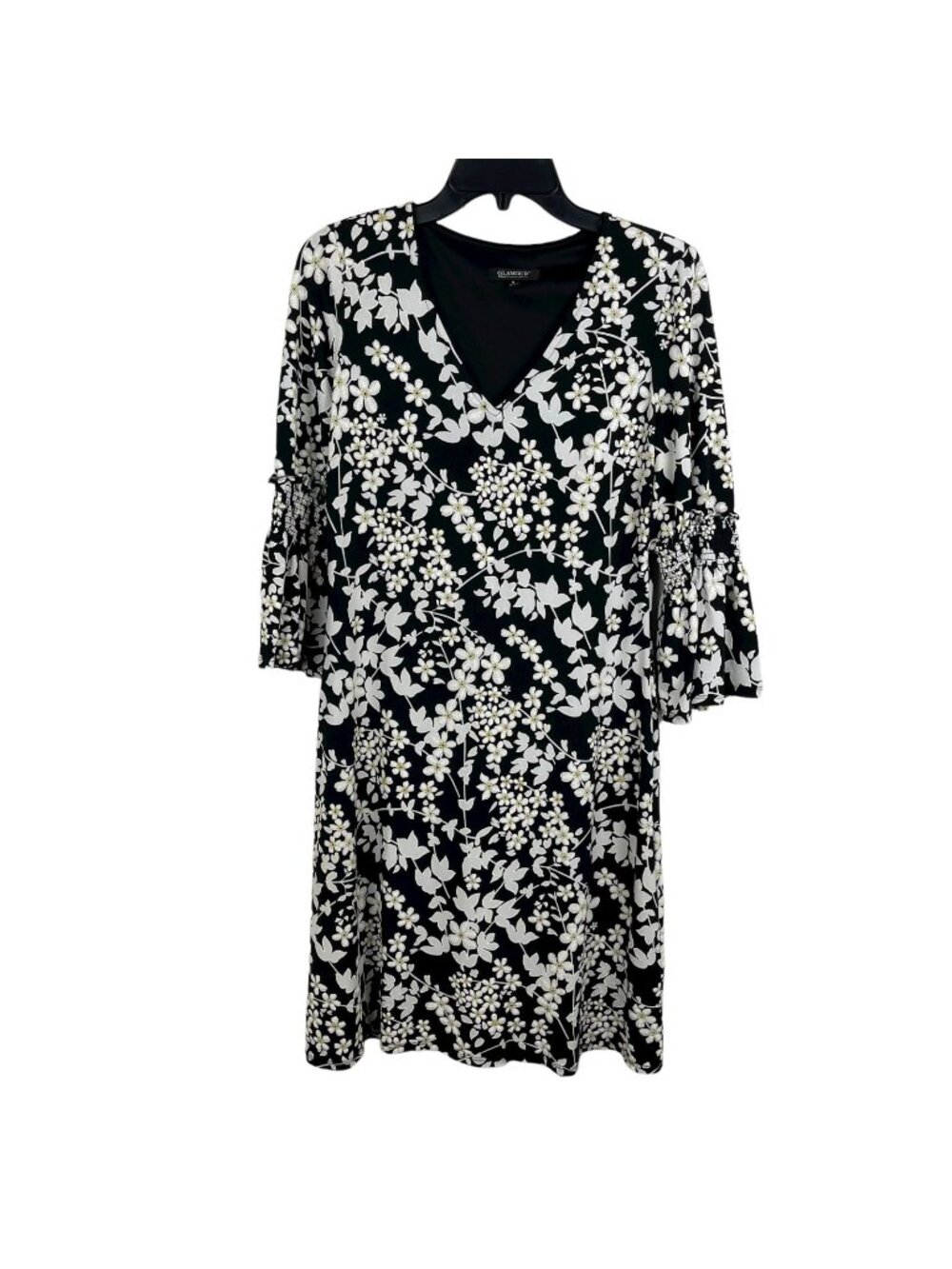 Glamour Women V-Neck Floral Bell Sleeve Dress Size 6